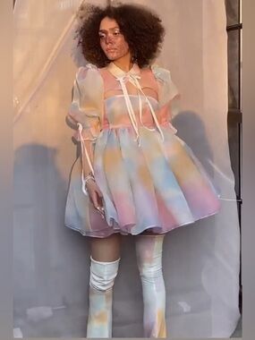 NWT Selkie The Dopamine W/Ivory Ribbon Shrug puff dress